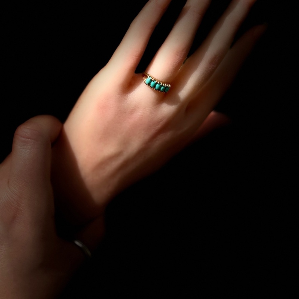 Sweet Antique 9ct Yellow Gold 5-Stone Turquoise Ring – Size 6 – Hallmarked 375 - Picture 8 of 11